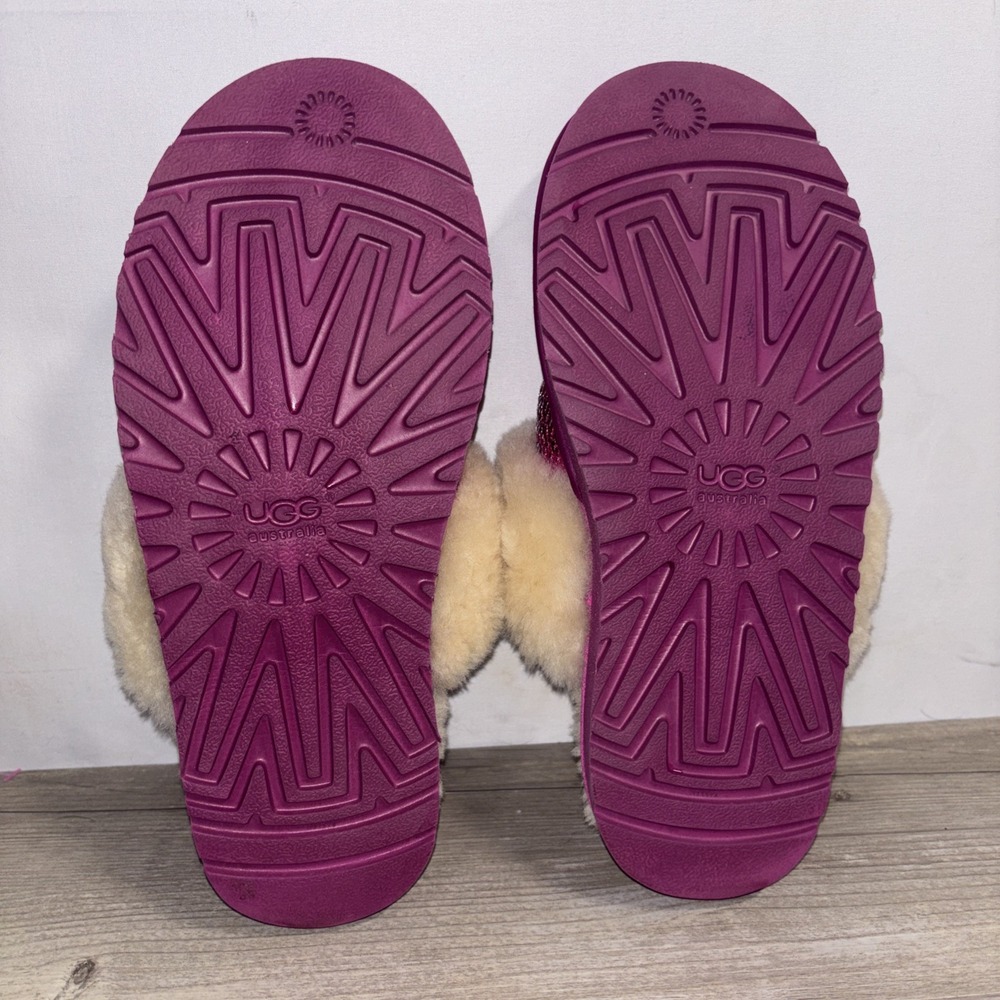 Women's 5 Ugg Taz Dazzle Pink Sequin Slipper Fuschia Ribbon Candy Pink Sparkle - Picture 7 of 9